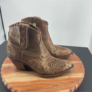 Allens leather embroidered western Cowboy Ankle Boots Sz 6.5 brown bronze